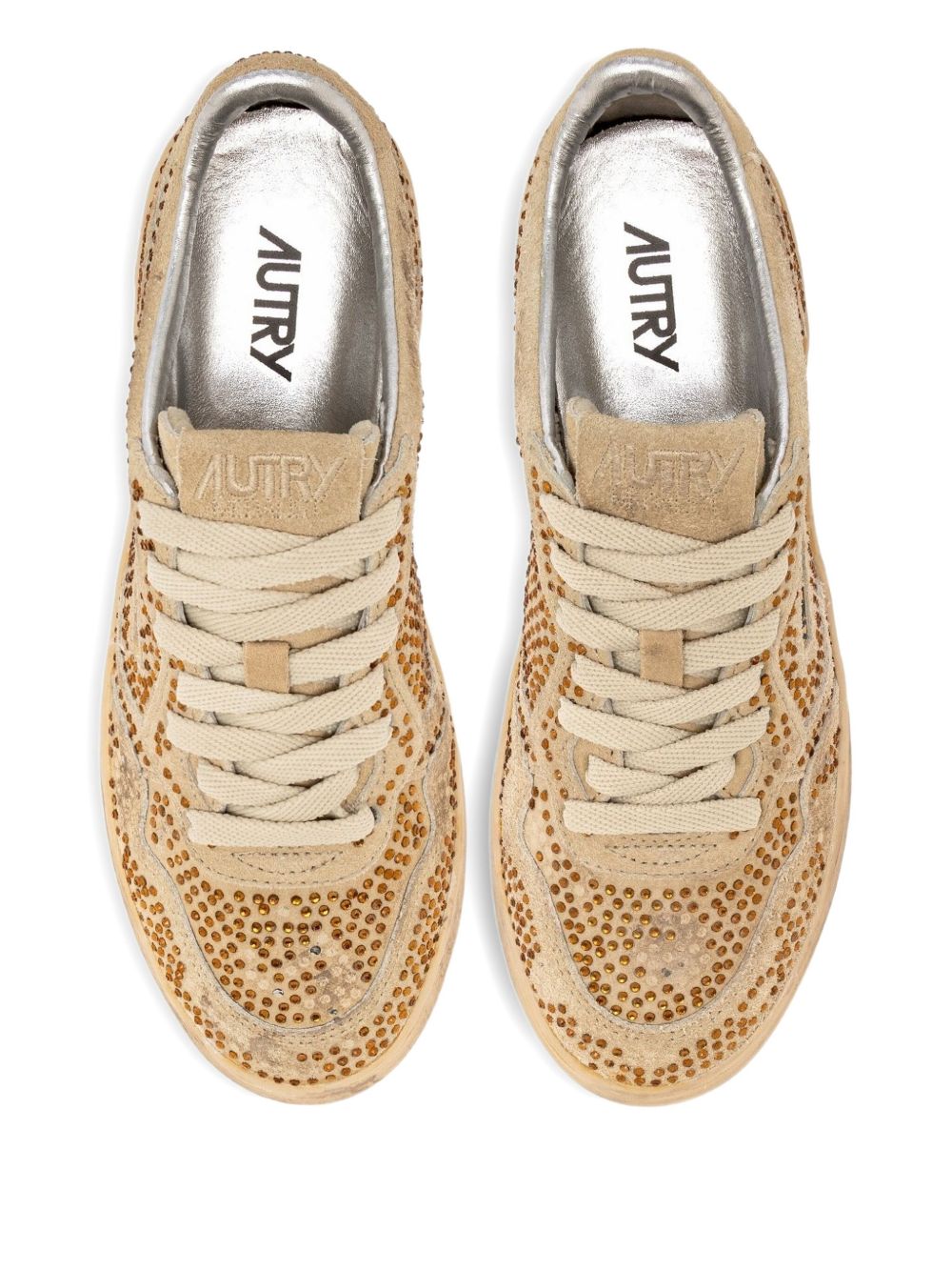 032C Medialist Low Beige Leather Sneakers with Rhinestone Embellishments Beige