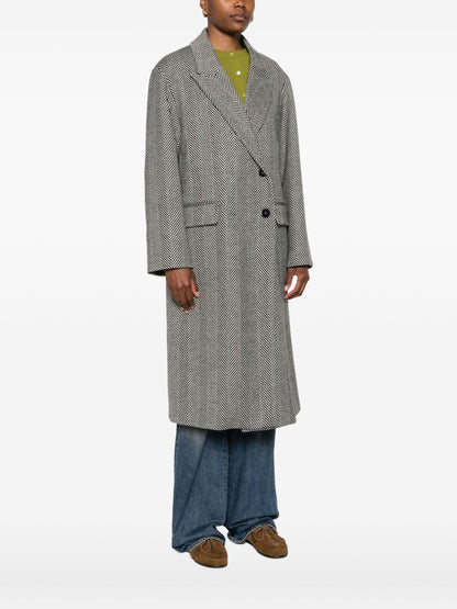 Forte Forte Double-Breasted Herringbone Virgin Wool Coat Grey