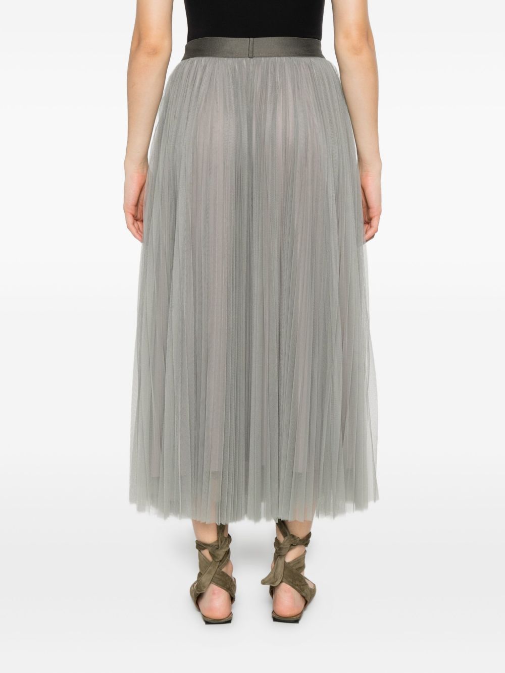 Forte Forte Pleated Tulle A-Line Midi Skirt Grey