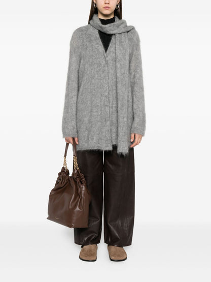 Forte Forte V-Neck Mohair-Blend Cardigan with Tie Scarf Grey