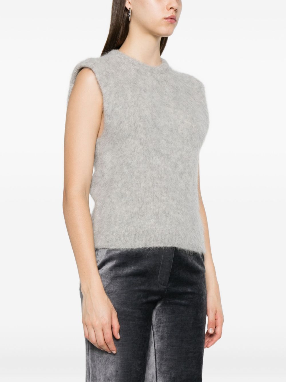 Forte Forte Cropped Pearl Grey Sleeveless Wool-Blend Sweater Grey