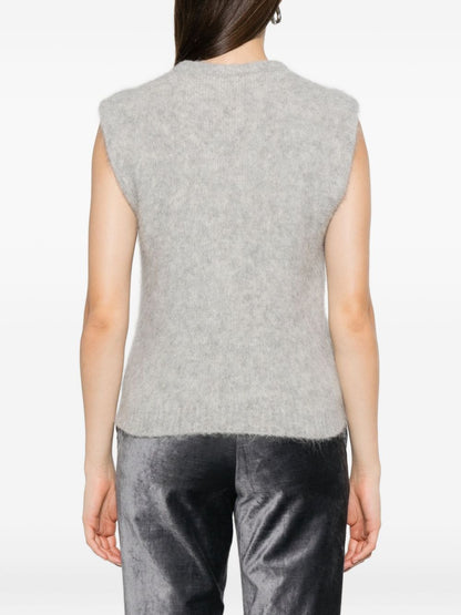 Forte Forte Cropped Pearl Grey Sleeveless Wool-Blend Sweater Grey