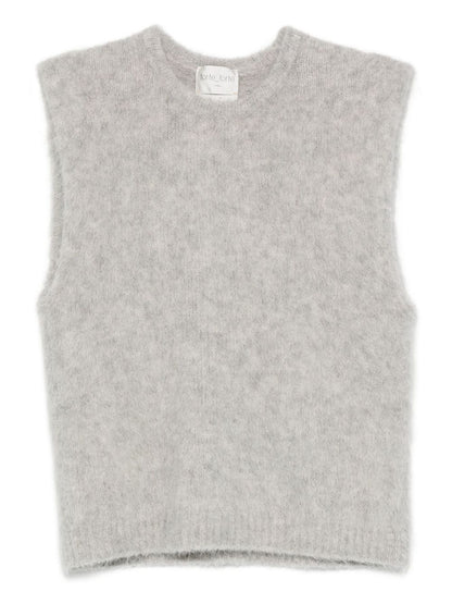 Forte Forte Cropped Pearl Grey Sleeveless Wool-Blend Sweater Grey