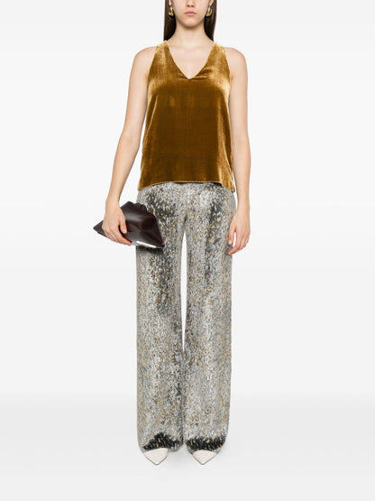 Forte Forte High-Waisted Metallic Animal-Pattern Trousers Grey
