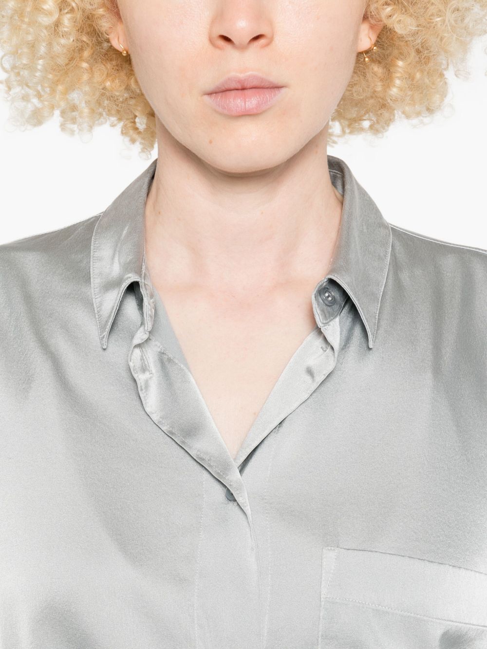 Forte Forte Silver Grey Silk-Blend Shirt with Long Sleeves Grey