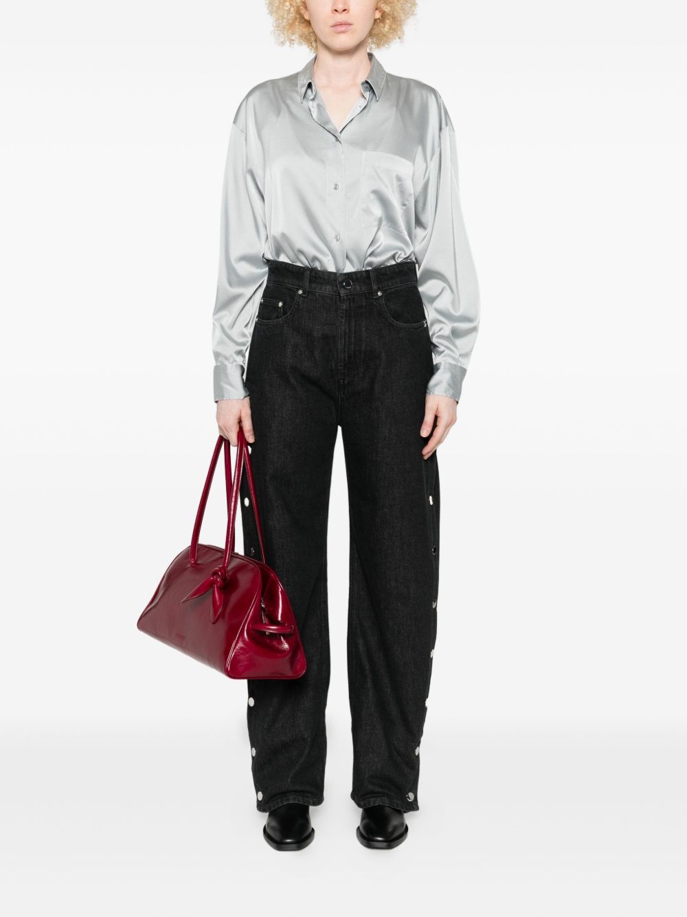 Forte Forte Silver Grey Silk-Blend Shirt with Long Sleeves Grey