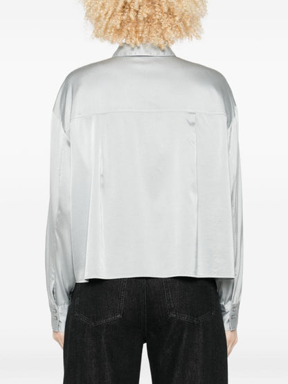 Forte Forte Silver Grey Silk-Blend Shirt with Long Sleeves Grey