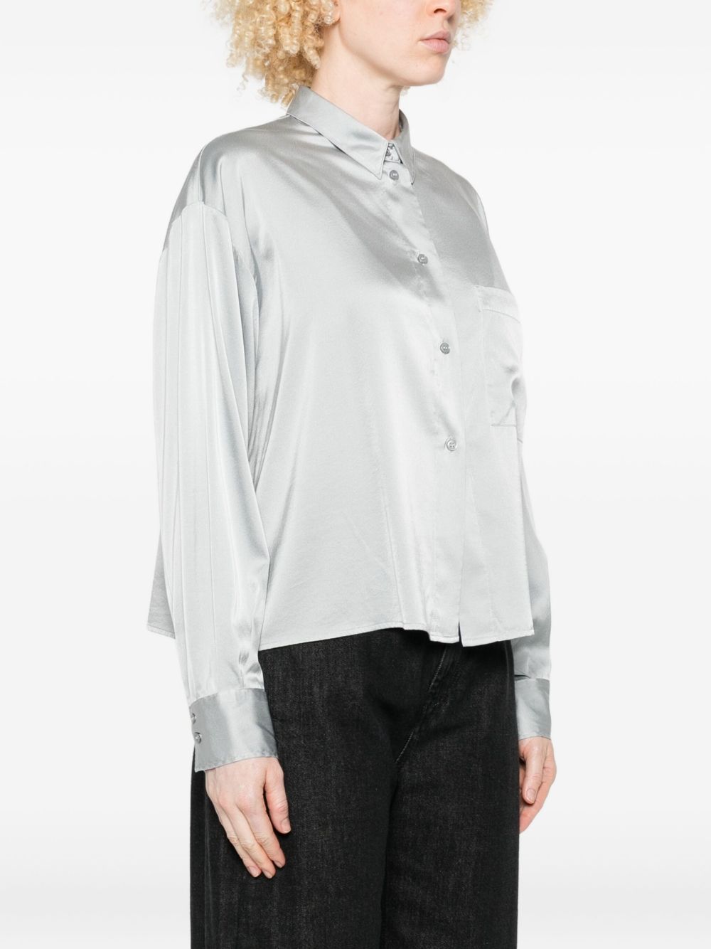 Forte Forte Silver Grey Silk-Blend Shirt with Long Sleeves Grey
