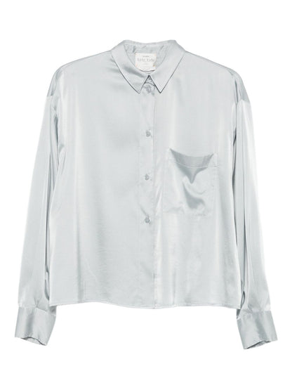 Forte Forte Silver Grey Silk-Blend Shirt with Long Sleeves Grey