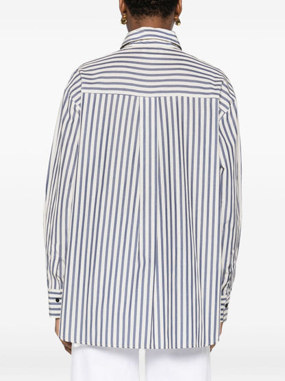 Forte Forte Striped Cotton-Blend Shirt Blue