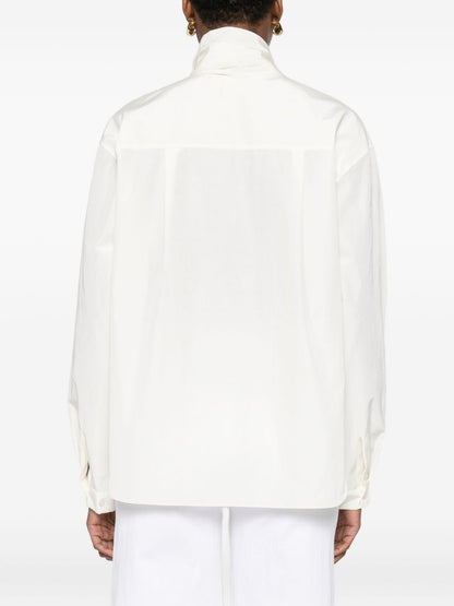 Forte Forte Pussy-Bow Off-White Curved Hem Shirt White