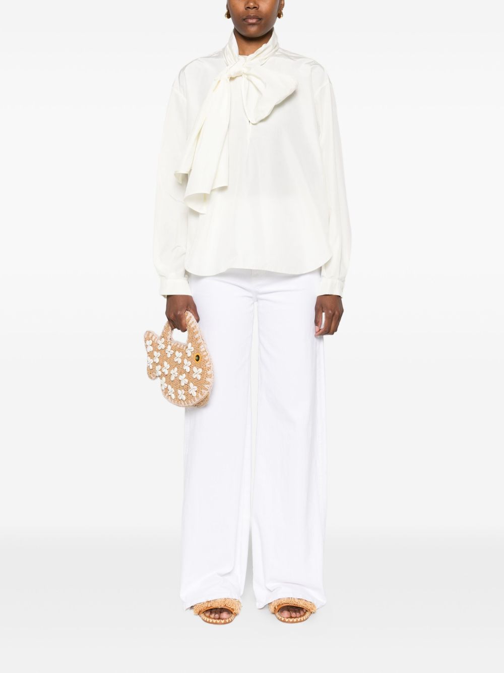 Forte Forte Pussy-Bow Off-White Curved Hem Shirt White