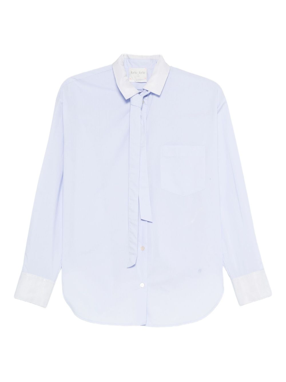 Forte Forte Tie-Neck Cotton Shirt with Contrasting Cuffs Clear Blue