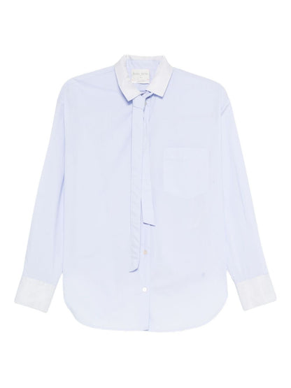 Forte Forte Tie-Neck Cotton Shirt with Contrasting Cuffs Clear Blue