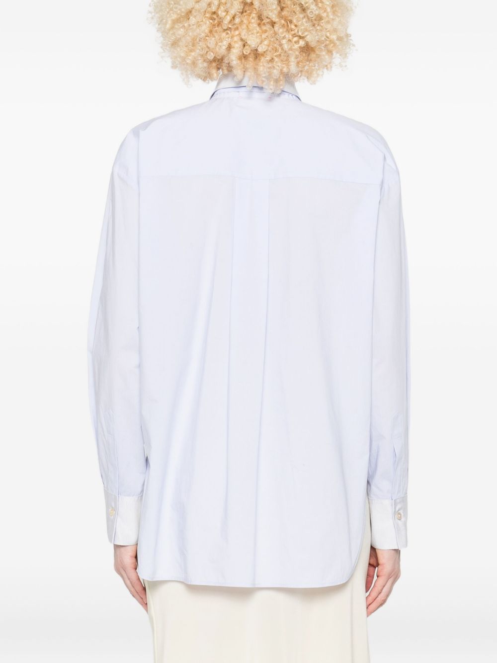 Forte Forte Tie-Neck Cotton Shirt with Contrasting Cuffs Clear Blue