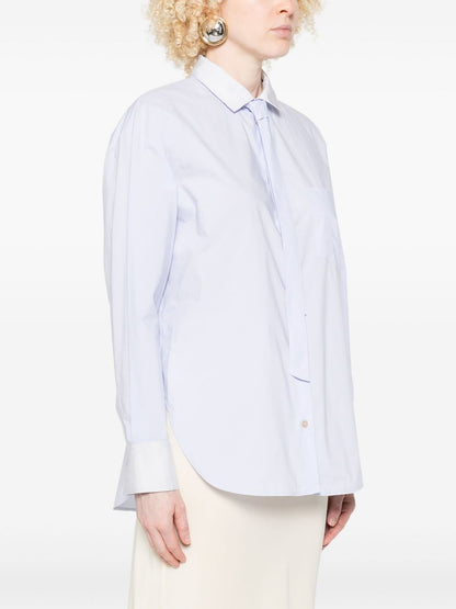 Forte Forte Tie-Neck Cotton Shirt with Contrasting Cuffs Clear Blue