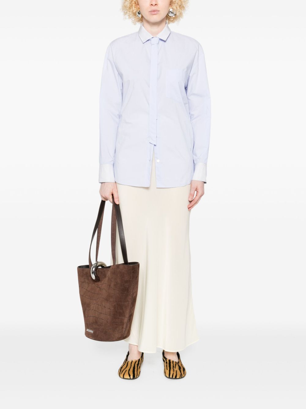 Forte Forte Tie-Neck Cotton Shirt with Contrasting Cuffs Clear Blue