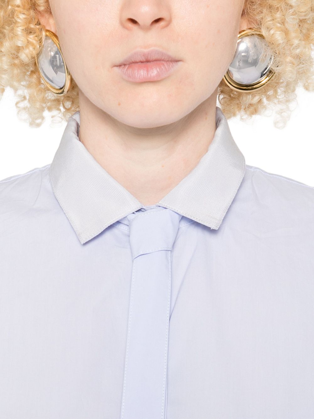 Forte Forte Tie-Neck Cotton Shirt with Contrasting Cuffs Clear Blue