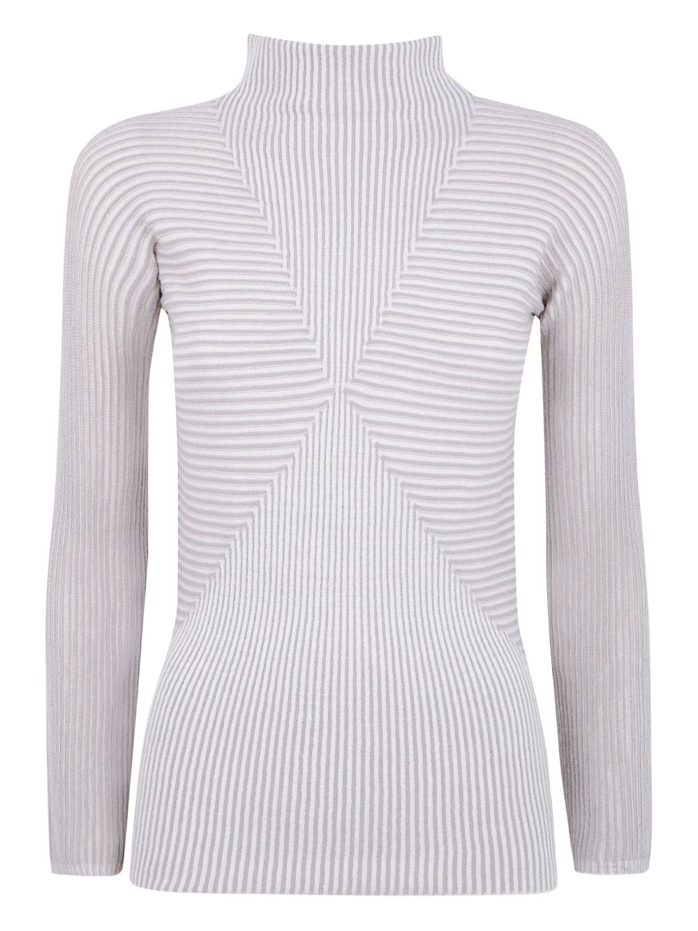 Emporio Armani Striped Knit Roll Neck Sweater Grey