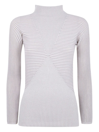 Emporio Armani Striped Knit Roll Neck Sweater Grey