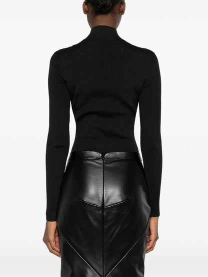 Givenchy Ribbed High-Neck Long-Sleeve Bodysuit Black
