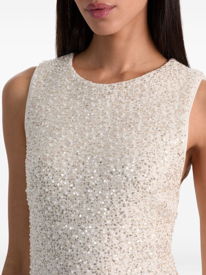 Alice + Olivia Cade Sequin-Embellished Off-White Mini Dress White