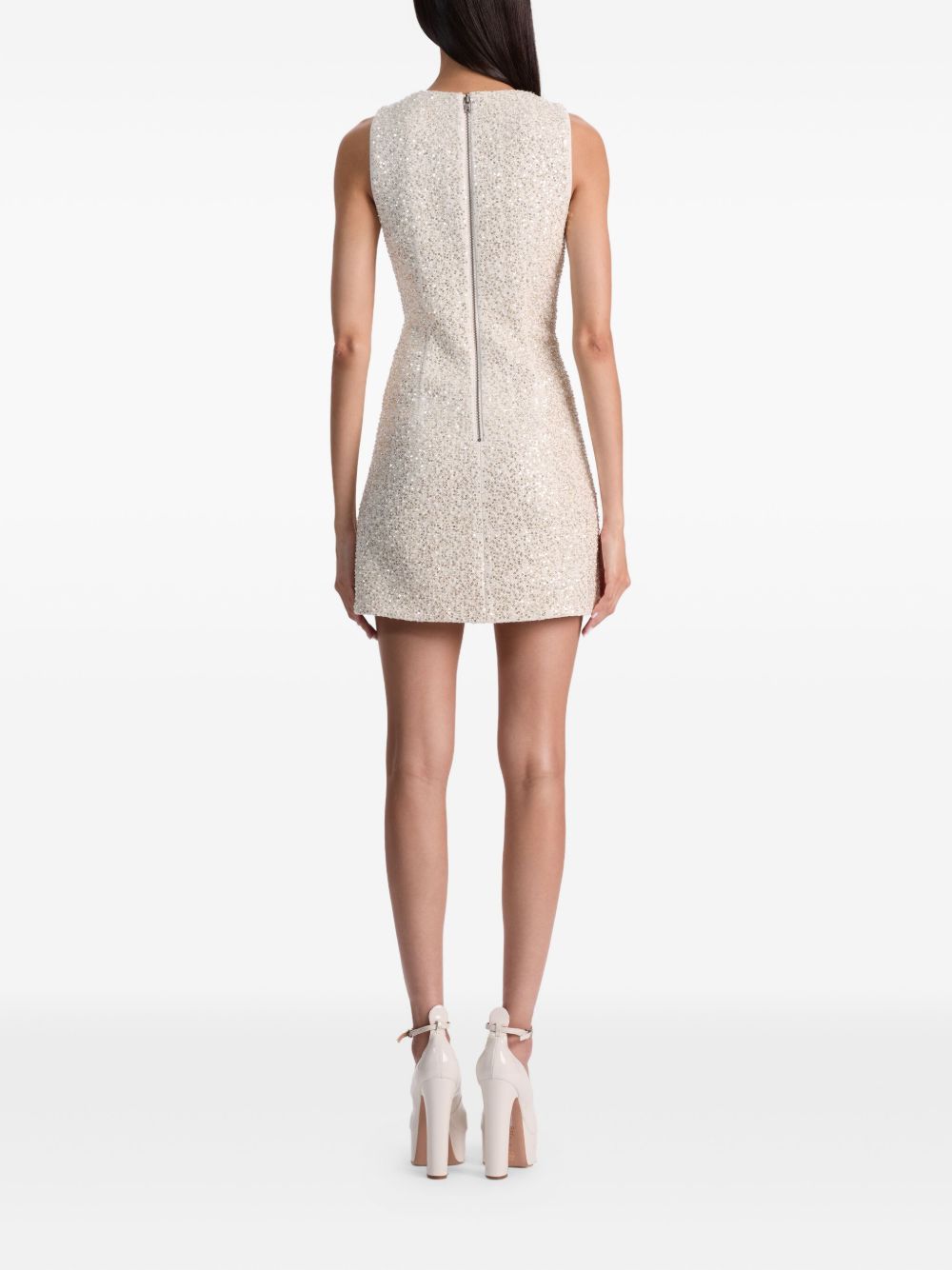 Alice + Olivia Cade Sequin-Embellished Off-White Mini Dress White
