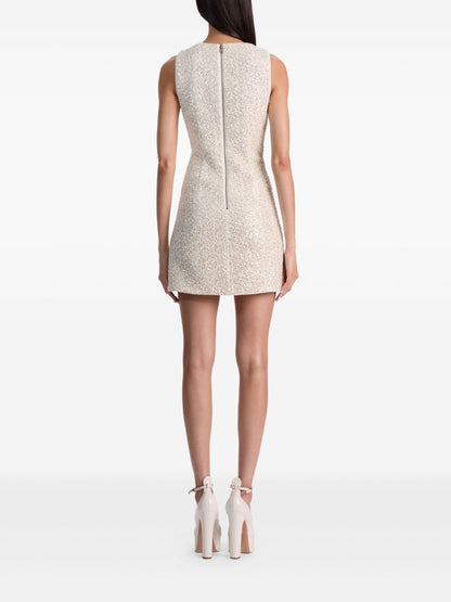 Alice + Olivia Cade Sequin-Embellished Off-White Mini Dress White
