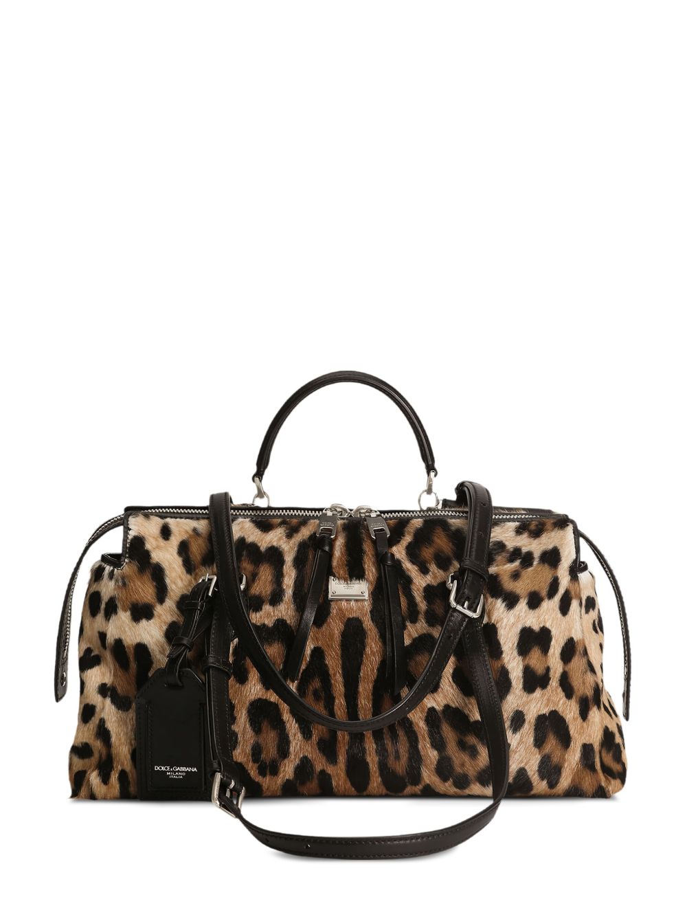 Dolce &amp; Gabbana Medium Animal-Print Leather Shoulder Bag Brown