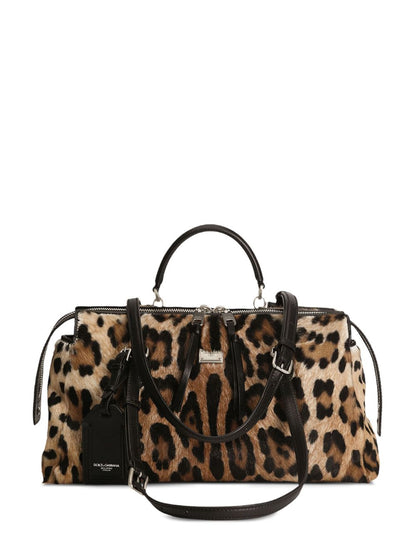 Dolce &amp; Gabbana Medium Animal-Print Leather Shoulder Bag Brown