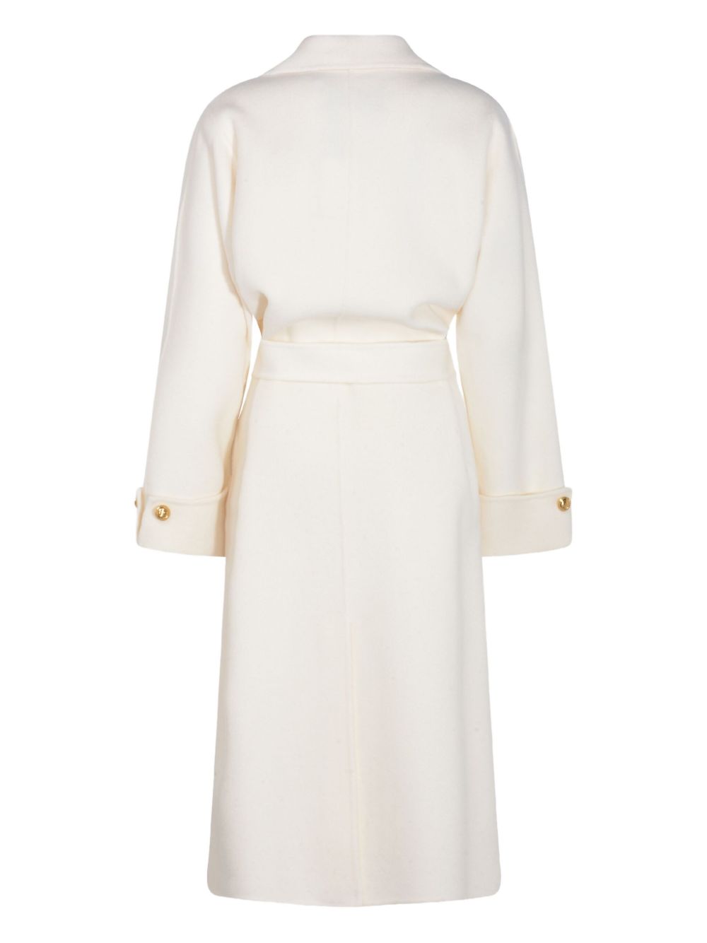 Elisabetta Franchi Wool Belted Coat with Lapel Collar and Front Pockets White White