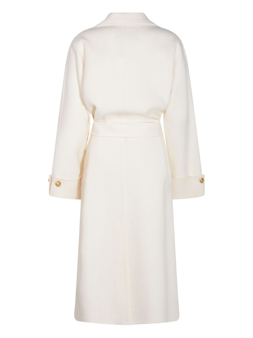 Elisabetta Franchi Wool Belted Coat with Lapel Collar and Front Pockets White White