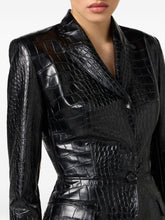 Elisabetta Franchi Crocodile-Effect Single-Button Black Jacket Black