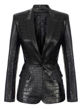 Elisabetta Franchi Crocodile-Effect Single-Button Black Jacket Black