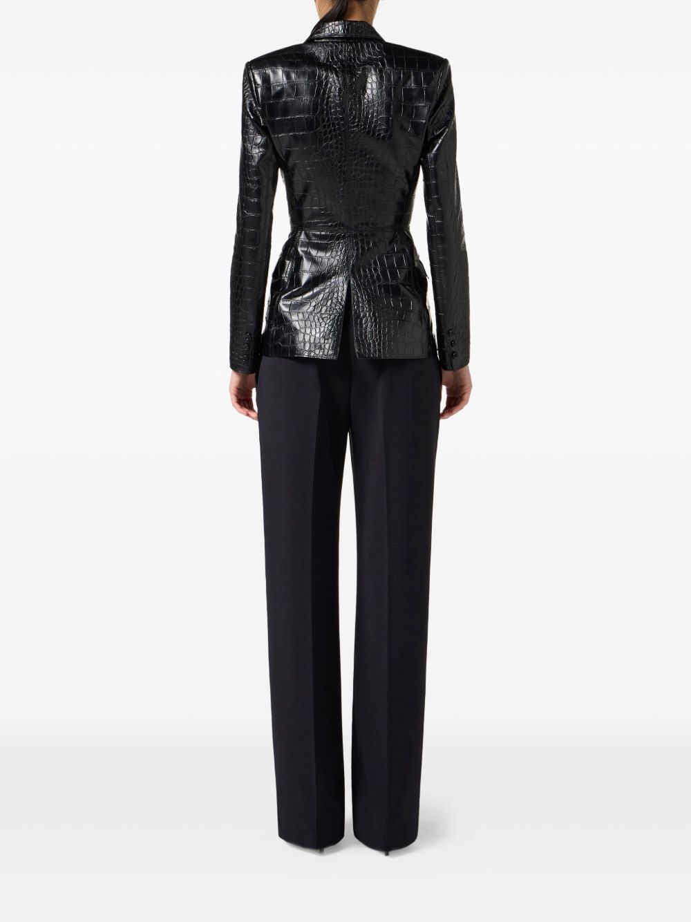 Elisabetta Franchi Crocodile-Effect Single-Button Black Jacket Black