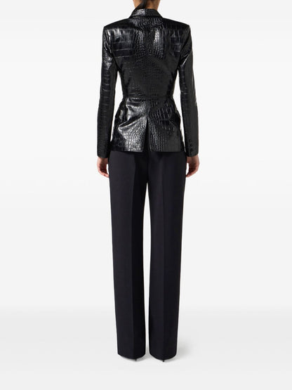Elisabetta Franchi Crocodile-Effect Single-Button Black Jacket Black