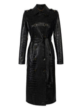 Elisabetta Franchi Double-Breasted Belted Croc-Effect Coat Black