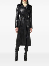 Elisabetta Franchi Double-Breasted Belted Croc-Effect Coat Black