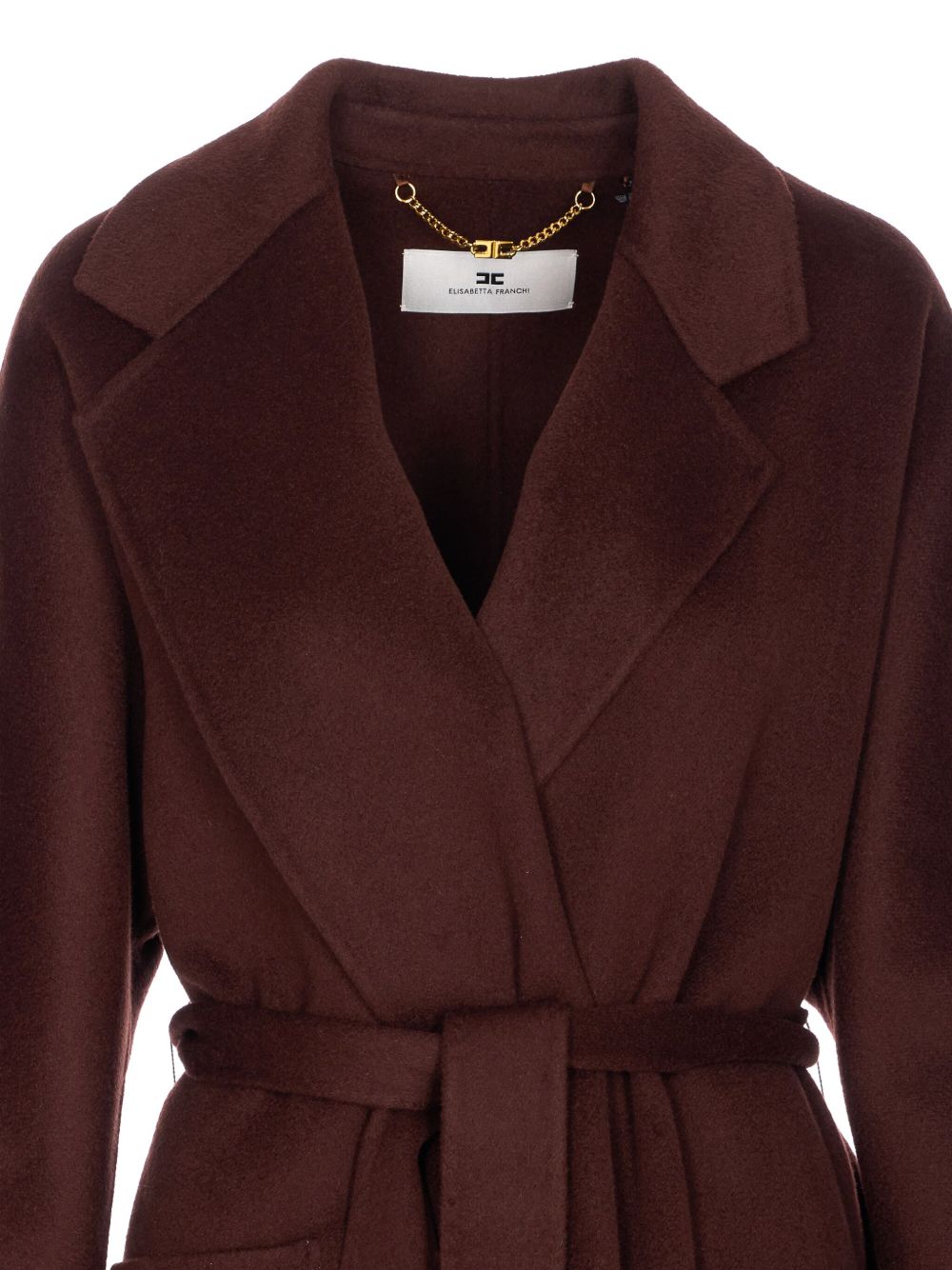 Elisabetta Franchi Wool Belted Coat With Side Flap Pockets Brown brown