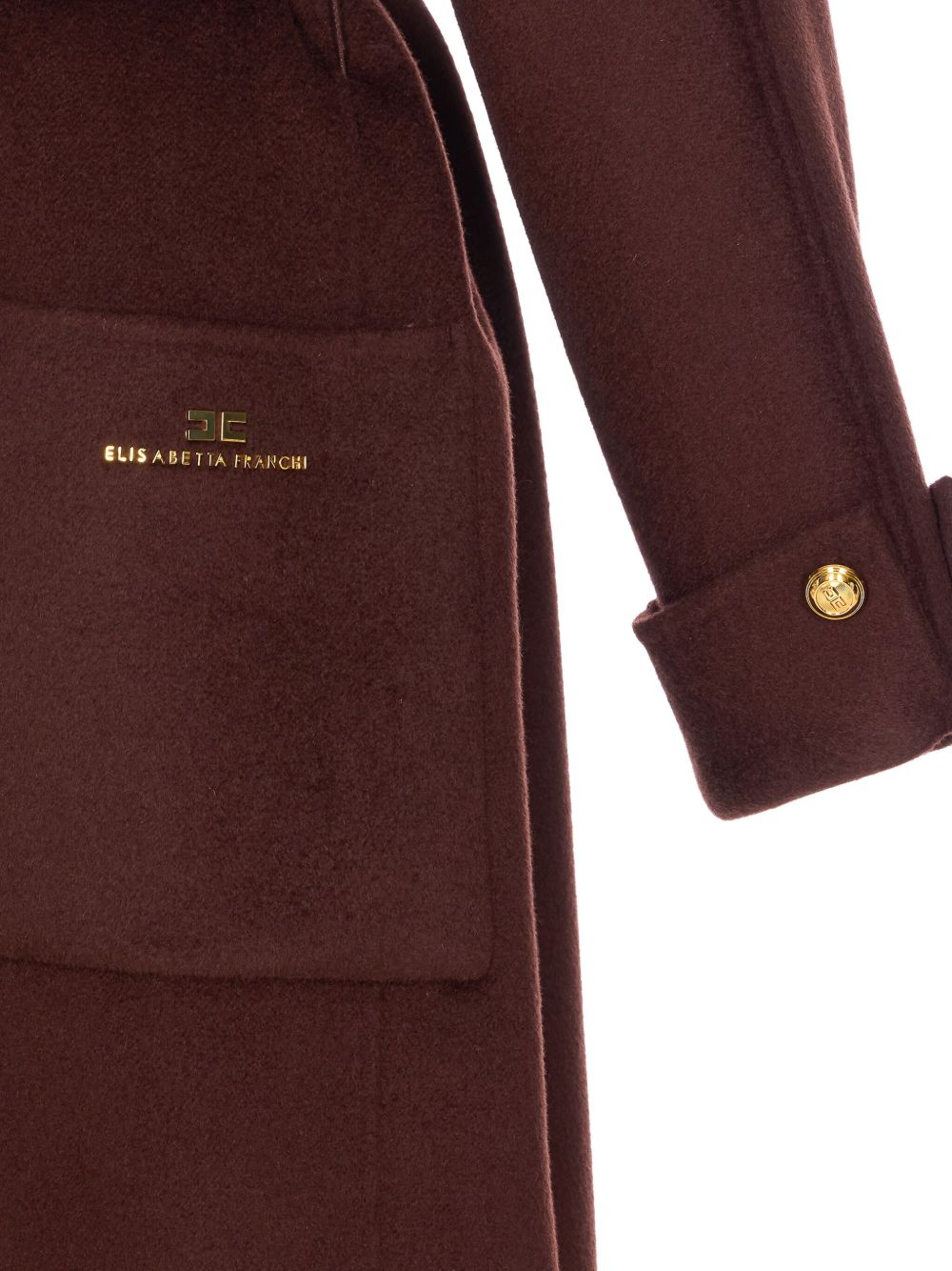 Elisabetta Franchi Wool Belted Coat With Side Flap Pockets Brown brown