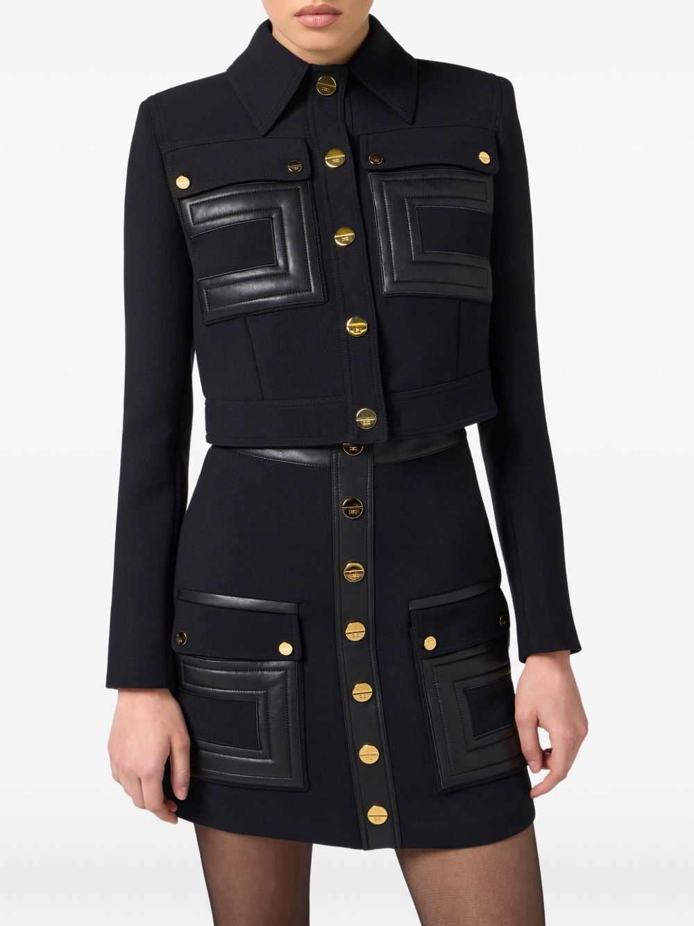 Elisabetta Franchi Single-Breasted Crepe Blazer Black Black