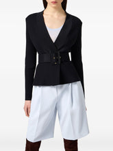 Elisabetta Franchi V-neck Fitted Waist Sweater with Wide Belt Black