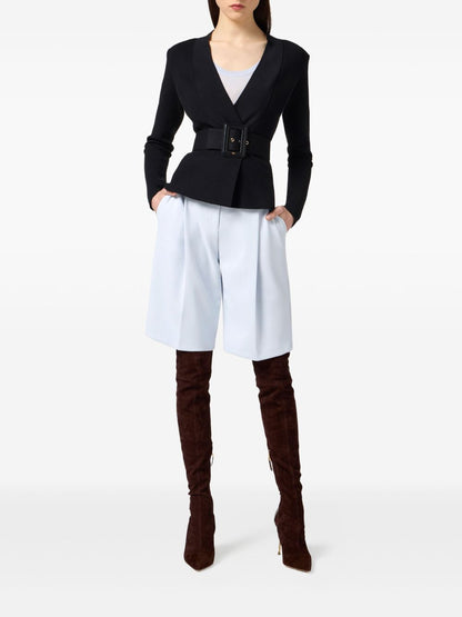 Elisabetta Franchi V-neck Fitted Waist Sweater with Wide Belt Black