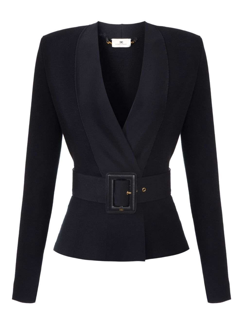 Elisabetta Franchi V-neck Fitted Waist Sweater with Wide Belt Black