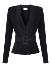 Elisabetta Franchi V-neck Fitted Waist Sweater with Wide Belt Black
