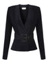 Elisabetta Franchi V-neck Fitted Waist Sweater with Wide Belt Black