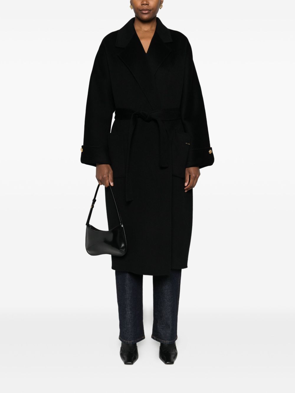 Elisabetta Franchi Double-Breasted Belted Wool Coat Black
