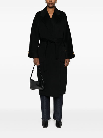 Elisabetta Franchi Double-Breasted Belted Wool Coat Black