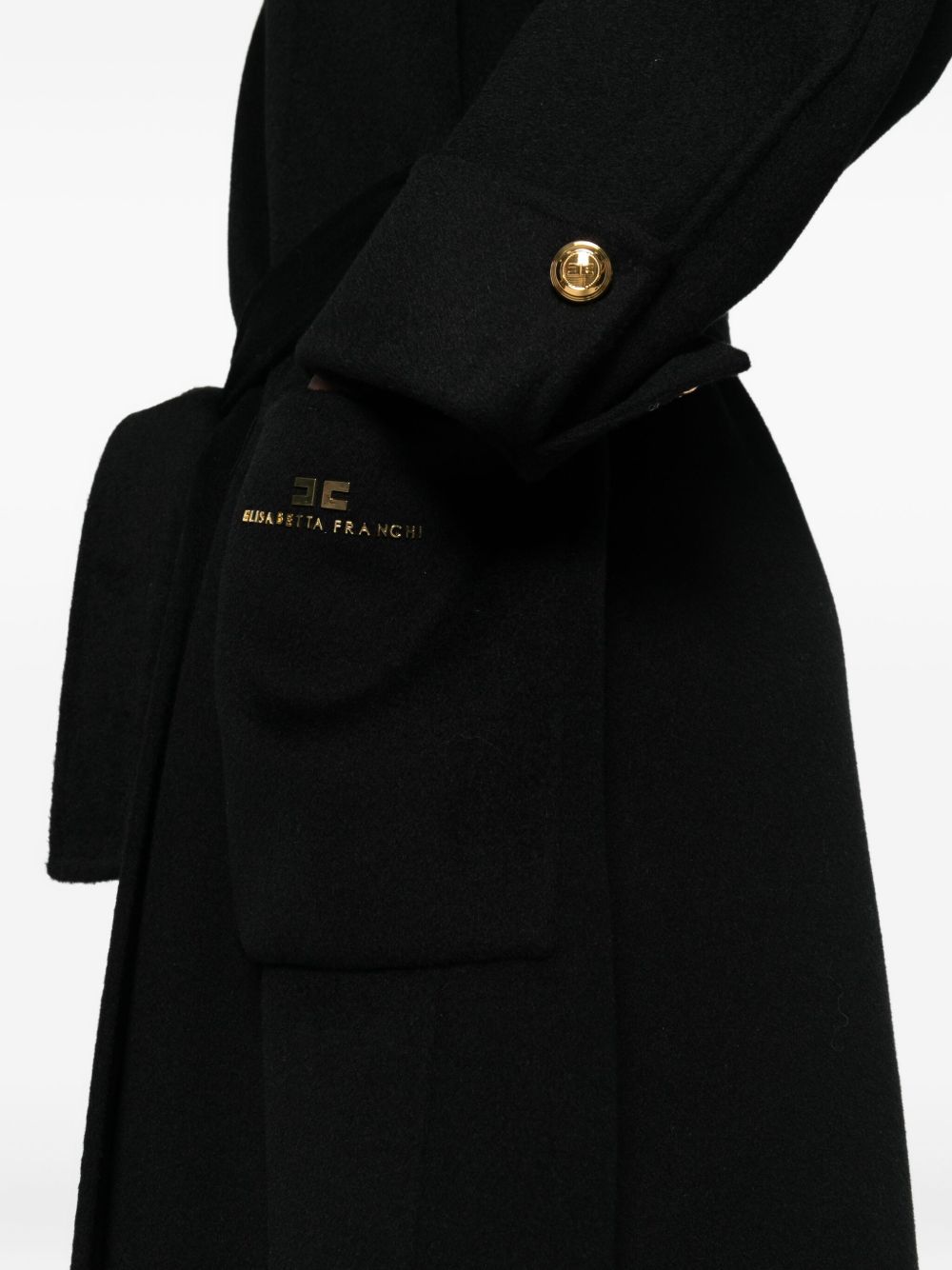 Elisabetta Franchi Double-Breasted Belted Wool Coat Black