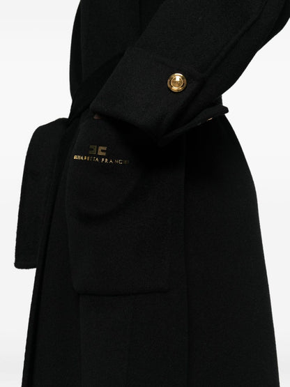 Elisabetta Franchi Double-Breasted Belted Wool Coat Black